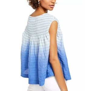 Free People Little Bit of Something Blue Ombre Tie-Dye Cotton Boho Blouse Sz M